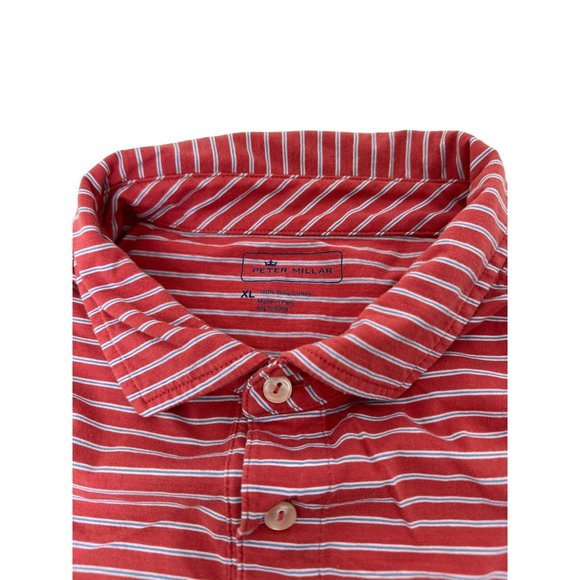 Peter Millar Men's Front Pocket 100% Cotton Short Sleeve Red Stripe Golf Polo-XL - Picture 4 of 6